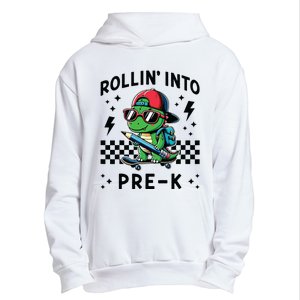 Rollin Into Pre K Dinosaur First Day Prek Im Ready For Prek Urban Pullover Hoodie