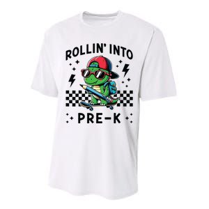 Rollin Into Pre K Dinosaur First Day Prek Im Ready For Prek Performance Sprint T-Shirt