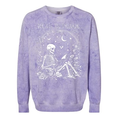 Read In Peace Skeleton Reading Teacher Spooky Halloween Colorblast Crewneck Sweatshirt