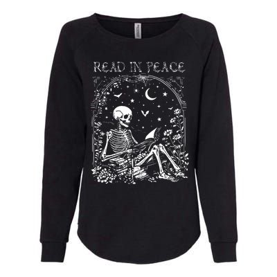 Read In Peace Skeleton Reading Teacher Spooky Halloween Womens California Wash Sweatshirt