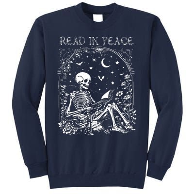 Read In Peace Skeleton Reading Teacher Spooky Halloween Tall Sweatshirt