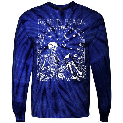 Read In Peace Skeleton Reading Teacher Spooky Halloween Tie-Dye Long Sleeve Shirt