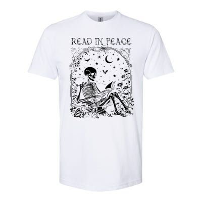 Read In Peace Skeleton Reading Teacher Spooky Halloween Softstyle CVC T-Shirt