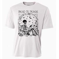 Read In Peace Skeleton Reading Teacher Spooky Halloween Cooling Performance Crew T-Shirt