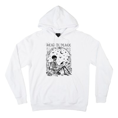 Read In Peace Skeleton Reading Teacher Spooky Halloween Hoodie