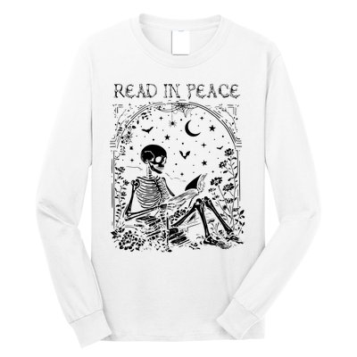 Read In Peace Skeleton Reading Teacher Spooky Halloween Long Sleeve Shirt