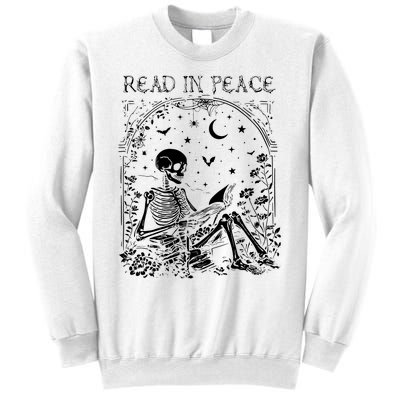 Read In Peace Skeleton Reading Teacher Spooky Halloween Sweatshirt