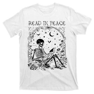 Read In Peace Skeleton Reading Teacher Spooky Halloween T-Shirt