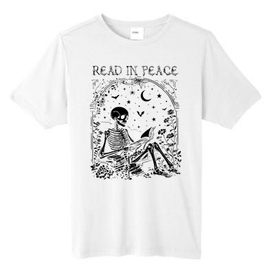 Read In Peace Skeleton Reading Teacher Spooky Halloween Tall Fusion ChromaSoft Performance T-Shirt