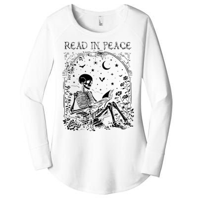 Read In Peace Skeleton Reading Teacher Spooky Halloween Women's Perfect Tri Tunic Long Sleeve Shirt