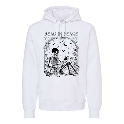 Read In Peace Skeleton Reading Teacher Spooky Halloween Premium Hoodie