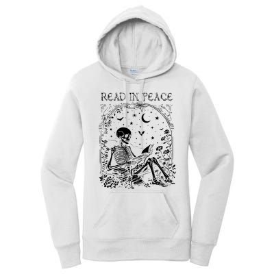 Read In Peace Skeleton Reading Teacher Spooky Halloween Women's Pullover Hoodie