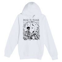 Read In Peace Skeleton Reading Teacher Spooky Halloween Premium Pullover Hoodie