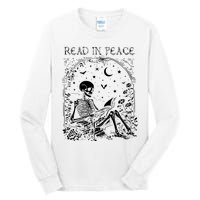 Read In Peace Skeleton Reading Teacher Spooky Halloween Tall Long Sleeve T-Shirt