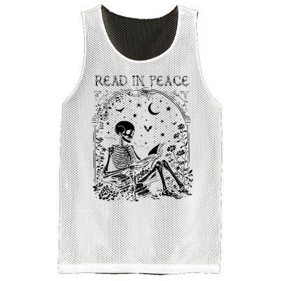 Read In Peace Skeleton Reading Teacher Spooky Halloween Mesh Reversible Basketball Jersey Tank