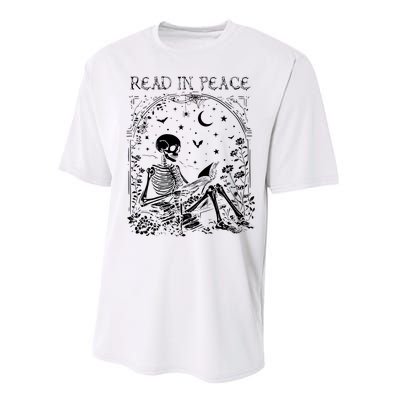 Read In Peace Skeleton Reading Teacher Spooky Halloween Performance Sprint T-Shirt