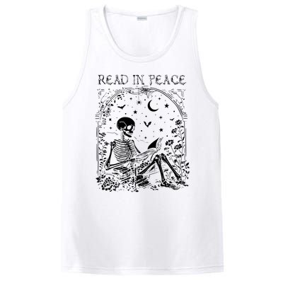 Read In Peace Skeleton Reading Teacher Spooky Halloween PosiCharge Competitor Tank