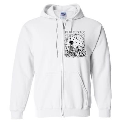 Read In Peace Skeleton Reading Teacher Spooky Halloween Full Zip Hoodie