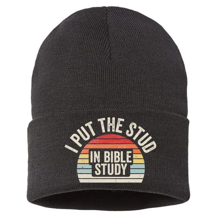 Retro I Put The Stud In Bible Study Funny Christian Sustainable Knit Beanie