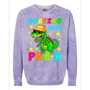 Roaring Into Preschool Dinosaur Back To School Cool Gift Colorblast Crewneck Sweatshirt