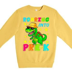 Roaring Into Preschool Dinosaur Back To School Cool Gift Premium Crewneck Sweatshirt