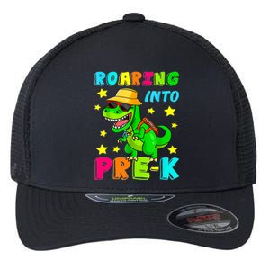 Roaring Into Preschool Dinosaur Back To School Cool Gift Flexfit Unipanel Trucker Cap