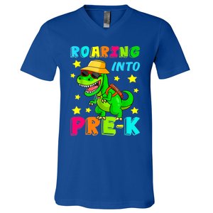 Roaring Into Preschool Dinosaur Back To School Cool Gift V-Neck T-Shirt