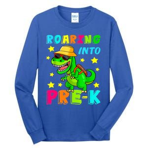 Roaring Into Preschool Dinosaur Back To School Cool Gift Tall Long Sleeve T-Shirt