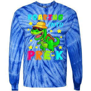 Roaring Into Preschool Dinosaur Back To School Cool Gift Tie-Dye Long Sleeve Shirt