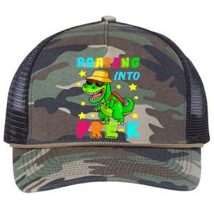 Roaring Into Preschool Dinosaur Back To School Cool Gift Retro Rope Trucker Hat Cap