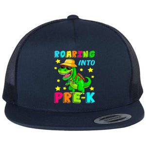 Roaring Into Preschool Dinosaur Back To School Cool Gift Flat Bill Trucker Hat