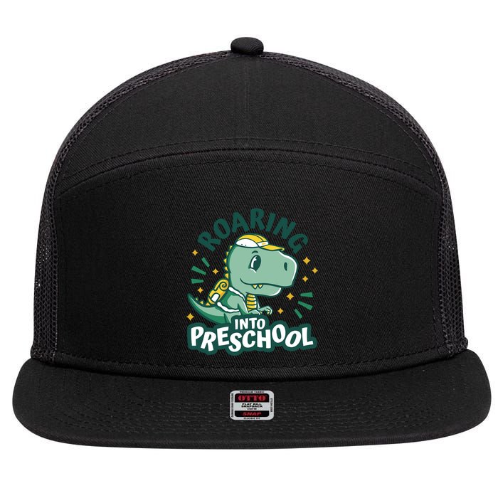Roaring Into Preschool Dinosaur 7 Panel Mesh Trucker Snapback Hat