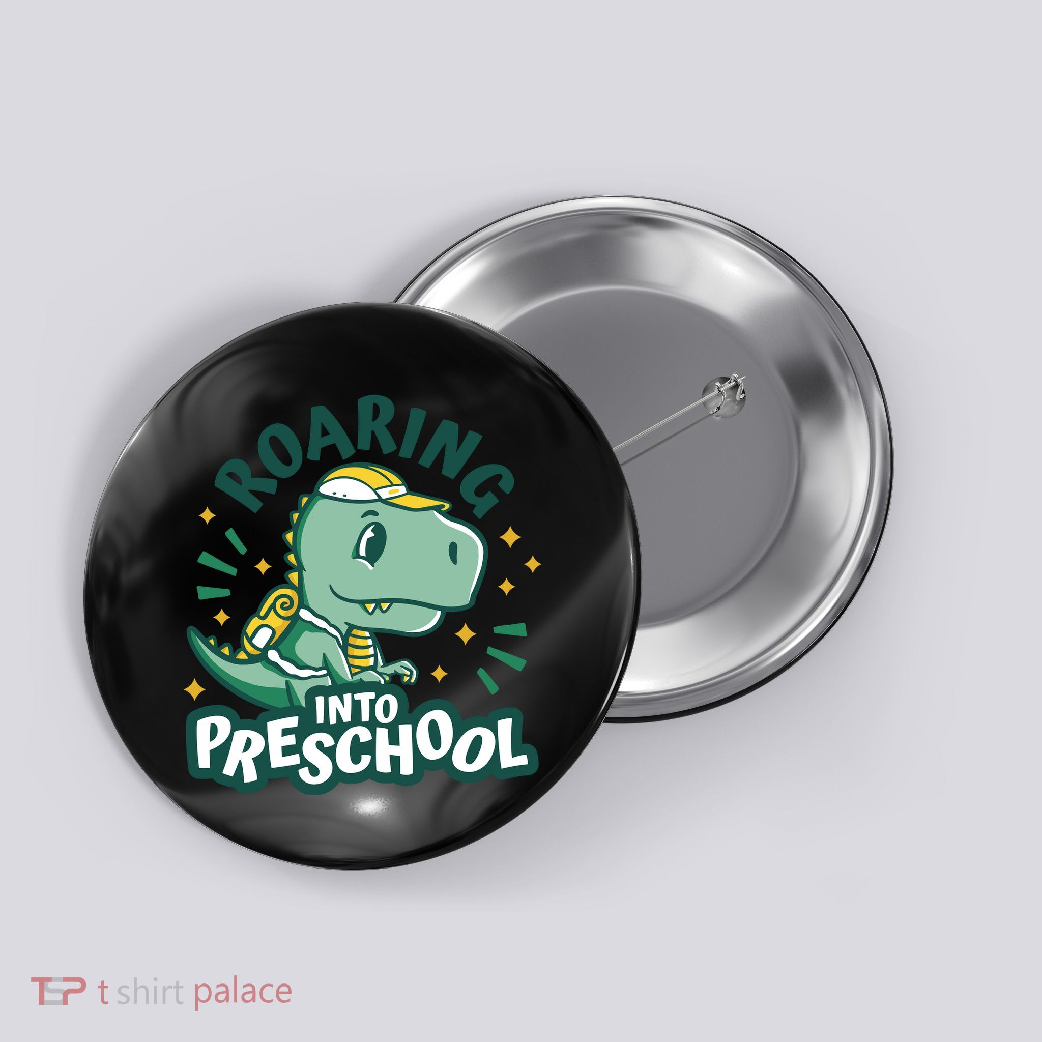 Roaring Into Preschool Dinosaur Button