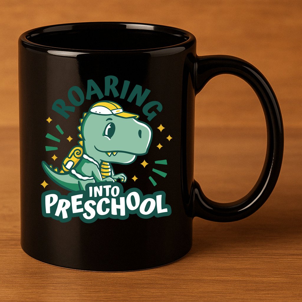 Roaring Into Preschool Dinosaur 11oz C Handle Ceramic Mug