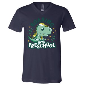 Roaring Into Preschool Dinosaur V-Neck T-Shirt