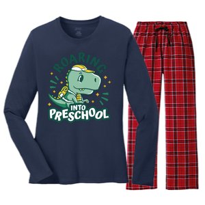 Roaring Into Preschool Dinosaur Women's Long Sleeve Flannel Pajama Set 