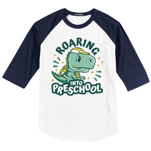 Roaring Into Preschool Dinosaur Baseball Sleeve Shirt