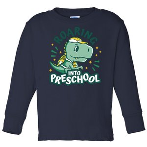 Roaring Into Preschool Dinosaur Toddler Long Sleeve Shirt