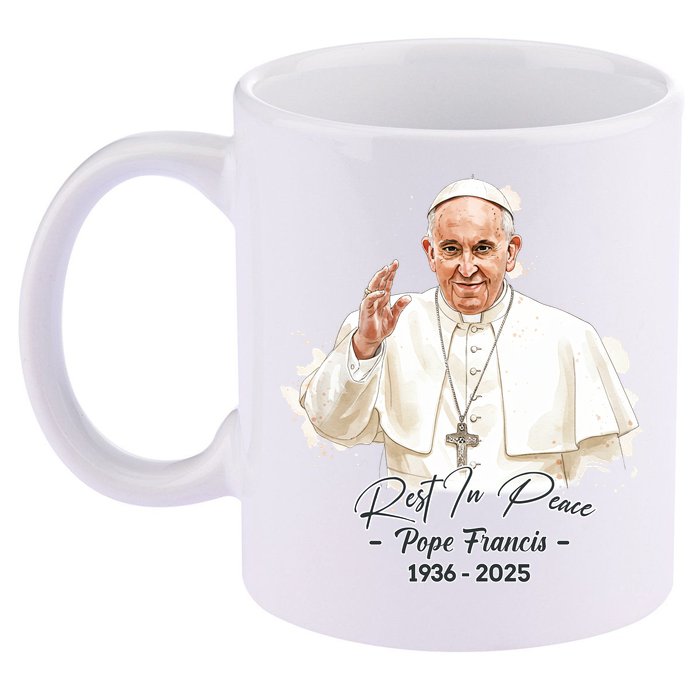 Rest In Peace Pope Francis 1936-2025 11oz C Handle Ceramic Mug