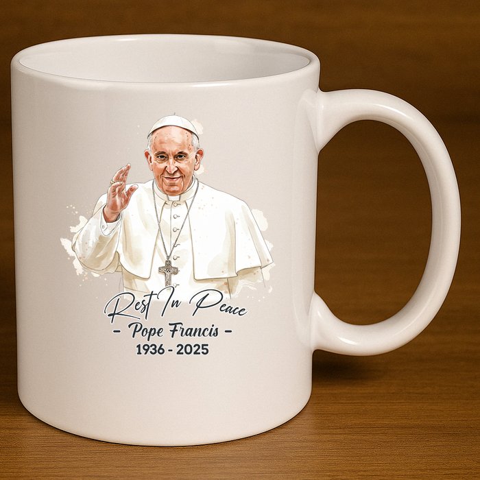 Rest In Peace Pope Francis 1936-2025 11oz C Handle Ceramic Mug
