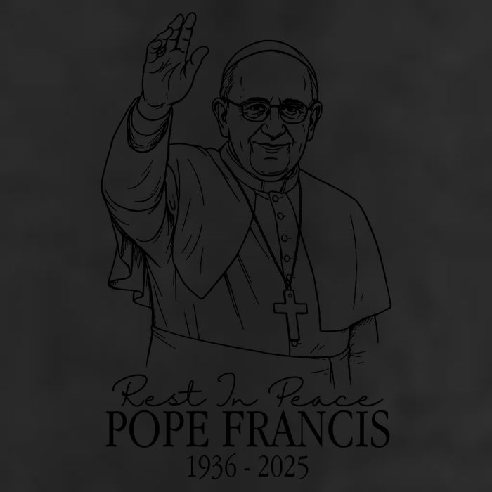 Rest In Peace Pope Francis 1936-2025 7 Panel Mesh Trucker Snapback Hat