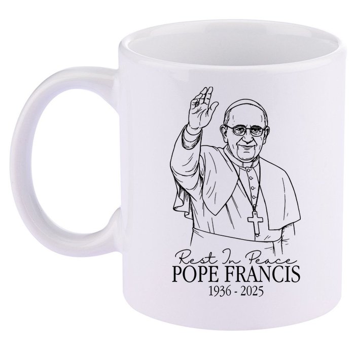 Rest In Peace Pope Francis 1936-2025 11oz C Handle Ceramic Mug