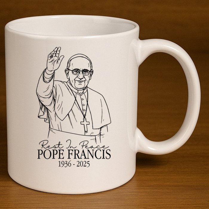 Rest In Peace Pope Francis 1936-2025 11oz C Handle Ceramic Mug