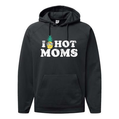 Retro I Pineapple Hot Moms Upside Down I Heart Funny Swinger Performance Fleece Hoodie