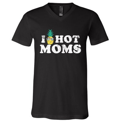 Retro I Pineapple Hot Moms Upside Down I Heart Funny Swinger V-Neck T-Shirt