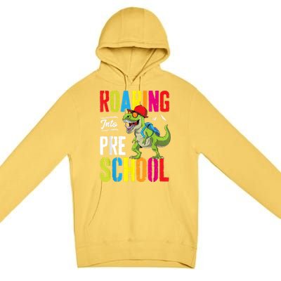 Roaring Into Preschool Dinosaur Teacher Pre K Back To School Premium Pullover Hoodie