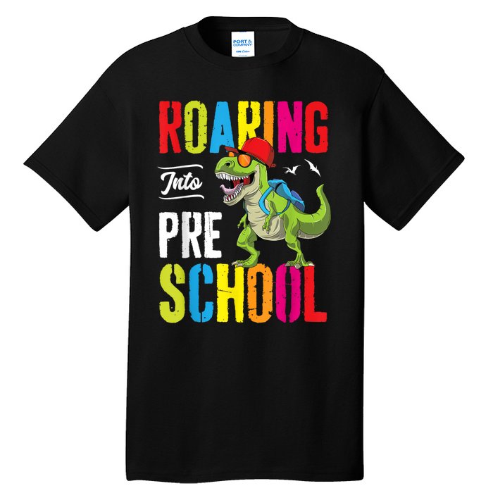 Roaring Into Preschool Dinosaur Teacher Pre K Back To School Tall T-Shirt