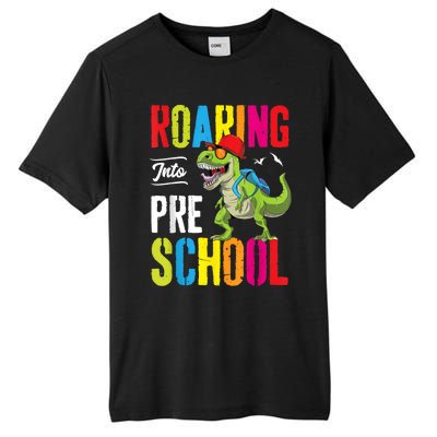 Roaring Into Preschool Dinosaur Teacher Pre K Back To School Tall Fusion ChromaSoft Performance T-Shirt