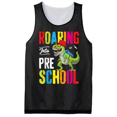 Roaring Into Preschool Dinosaur Teacher Pre K Back To School Mesh Reversible Basketball Jersey Tank