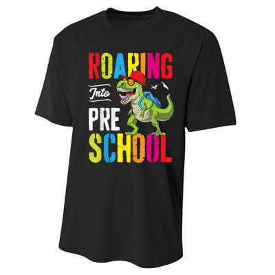 Roaring Into Preschool Dinosaur Teacher Pre K Back To School Performance Sprint T-Shirt